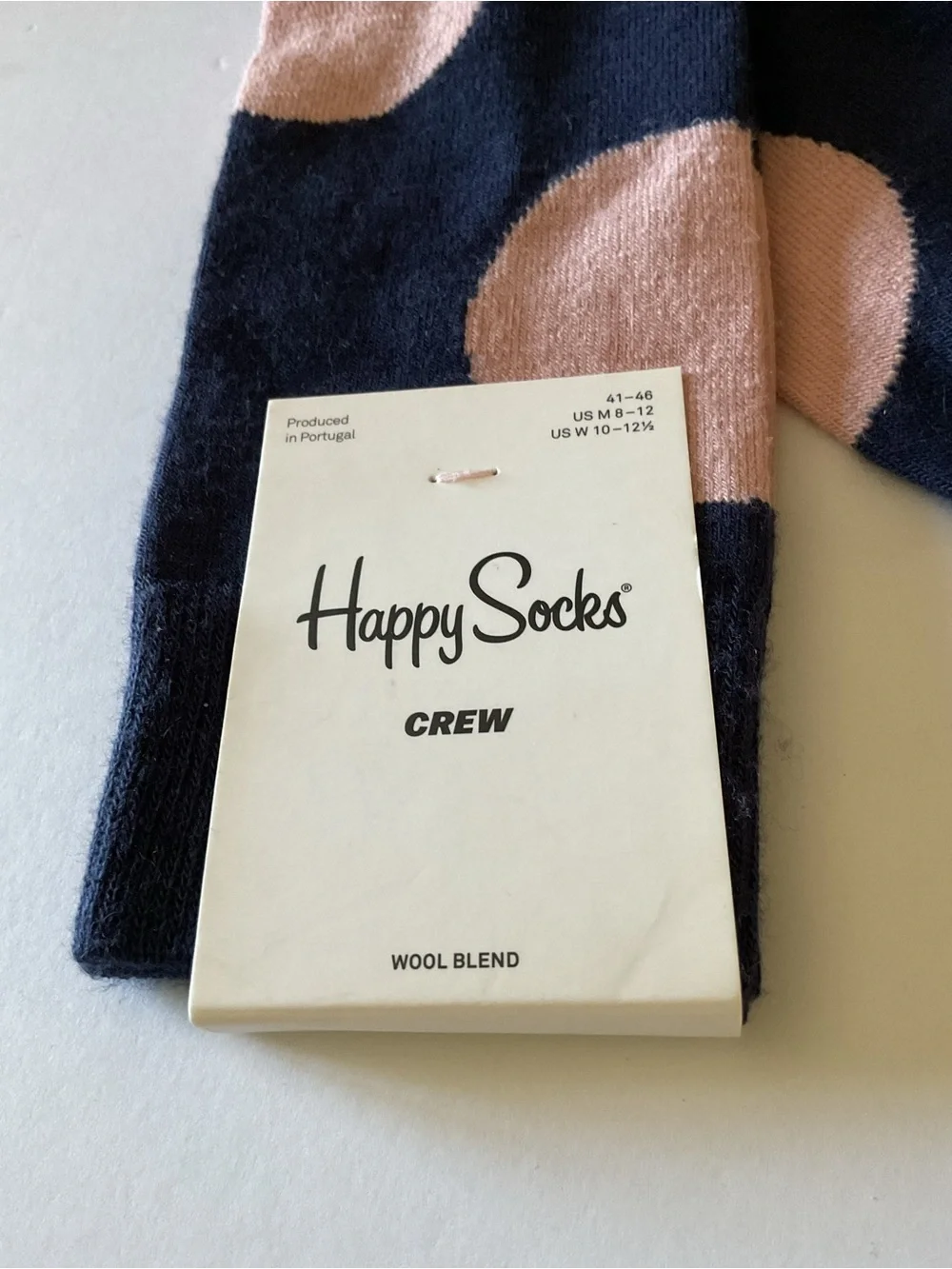 HAPPY SOCKS MENS WOOL BLEND SOCKS BLUE WITH BIG PINK DOT OS NWT